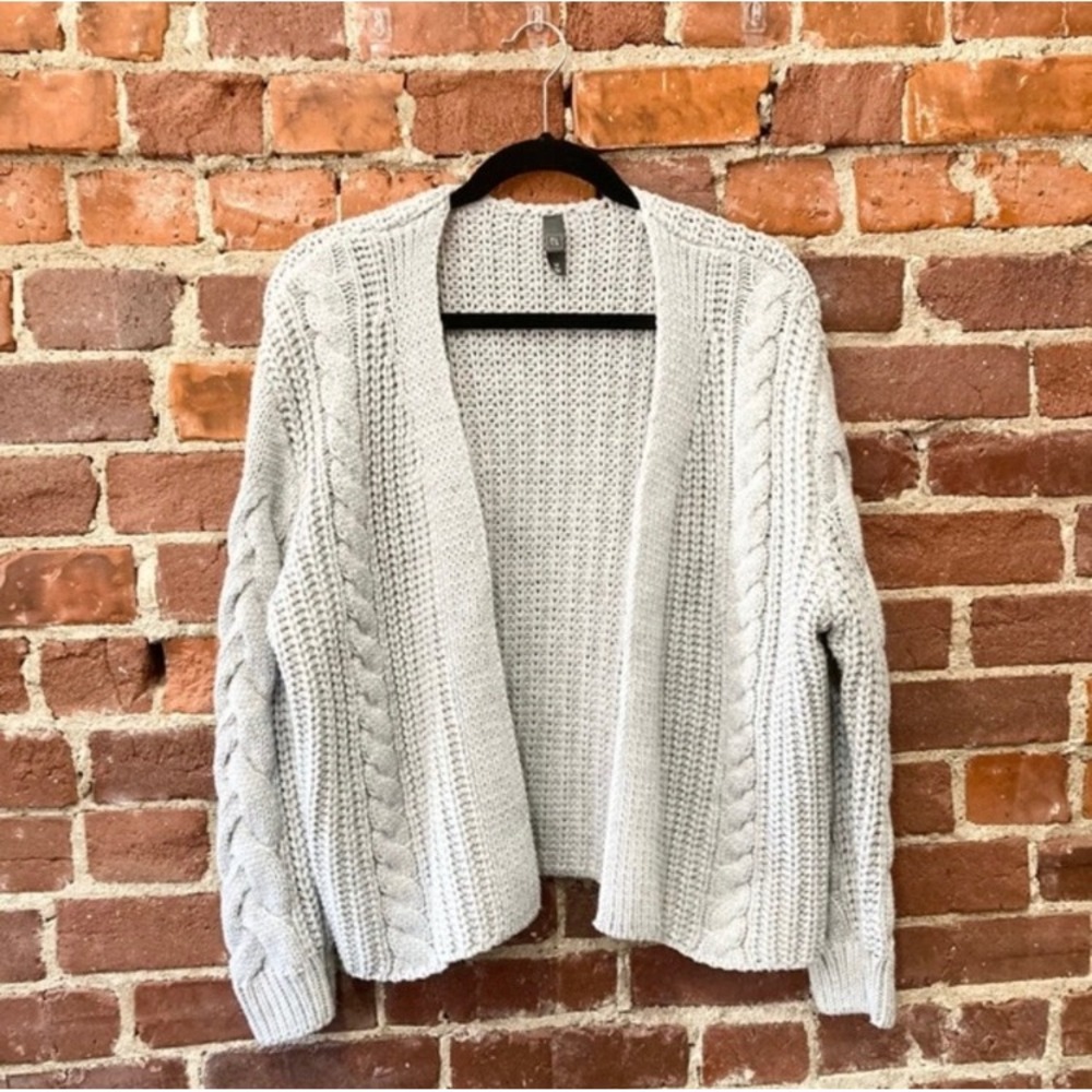 ALYA Womens Light Grey Chunky Cable Knit Open Front‎ Cardigan Sweater Size M